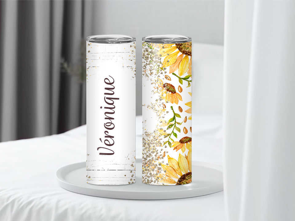 Bouilloire Isotherme Motif Tournesol 530 Ml - Acier Inoxydable Double Couche | Garde Chaud/froid, Couvercle Paille