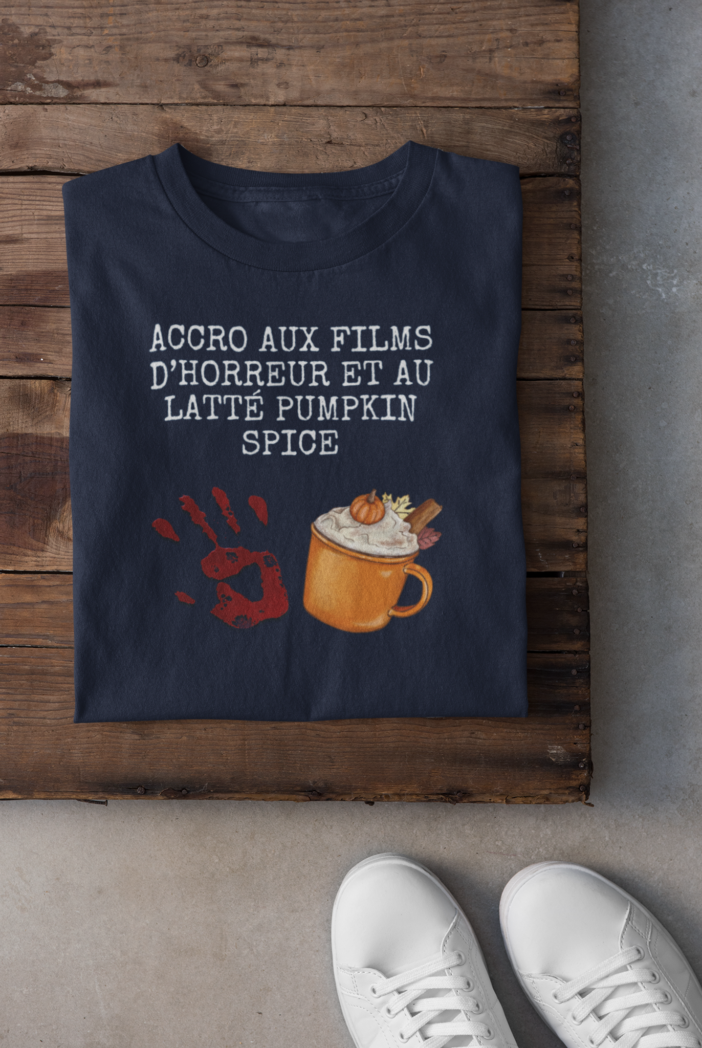 T-shirt - Accro aux films d'horreur et au latté pumpkin spice