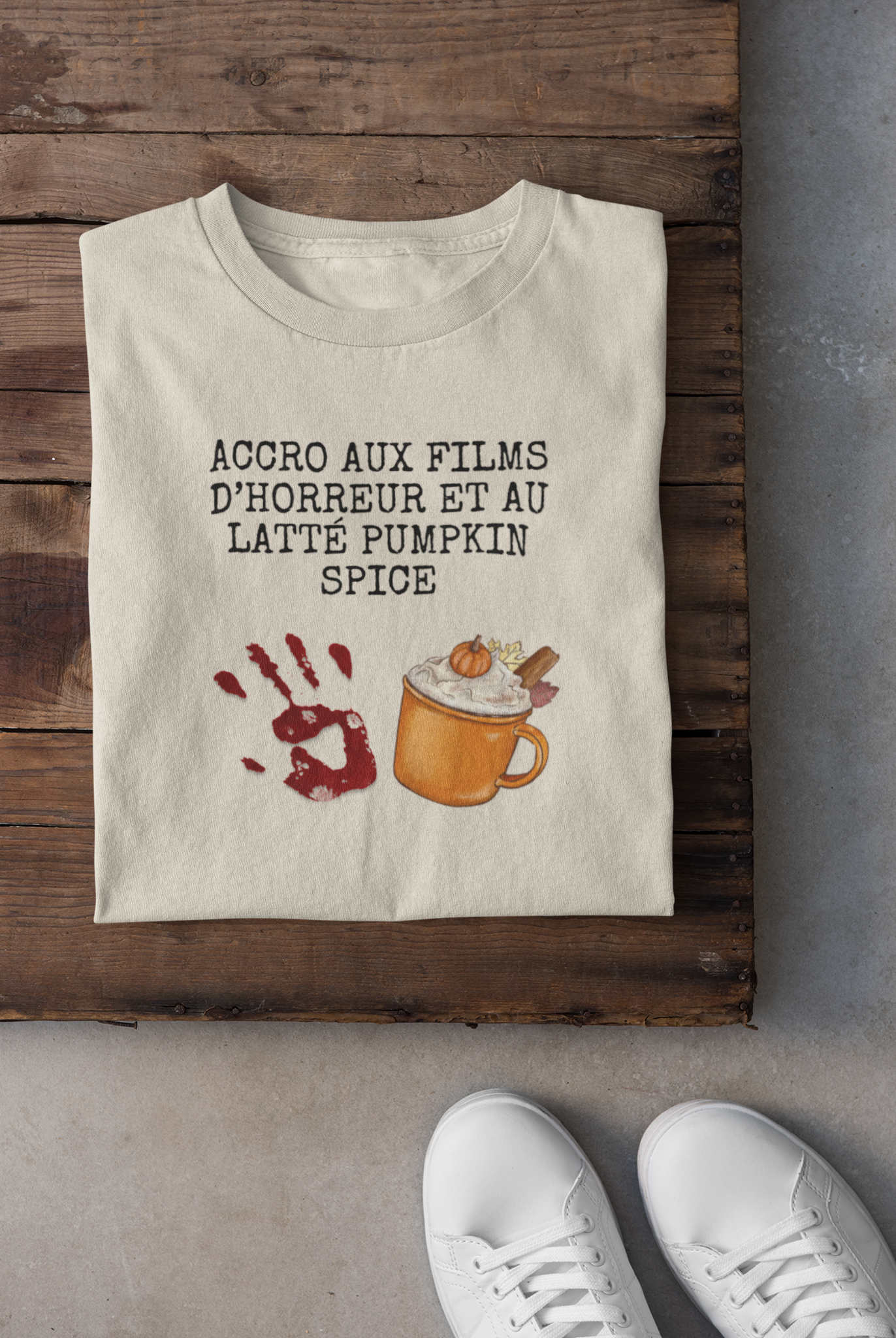 T-shirt - Accro aux films d'horreur et au latté pumpkin spice