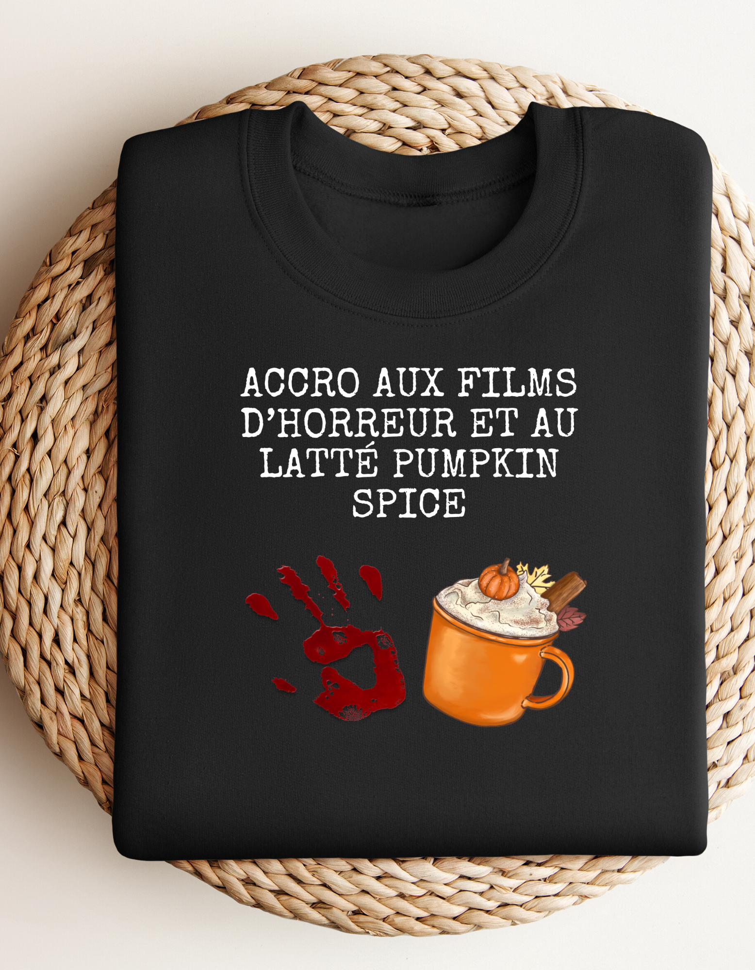 Crewneck - Accro aux films d’horreur et au latté pumpkin spice