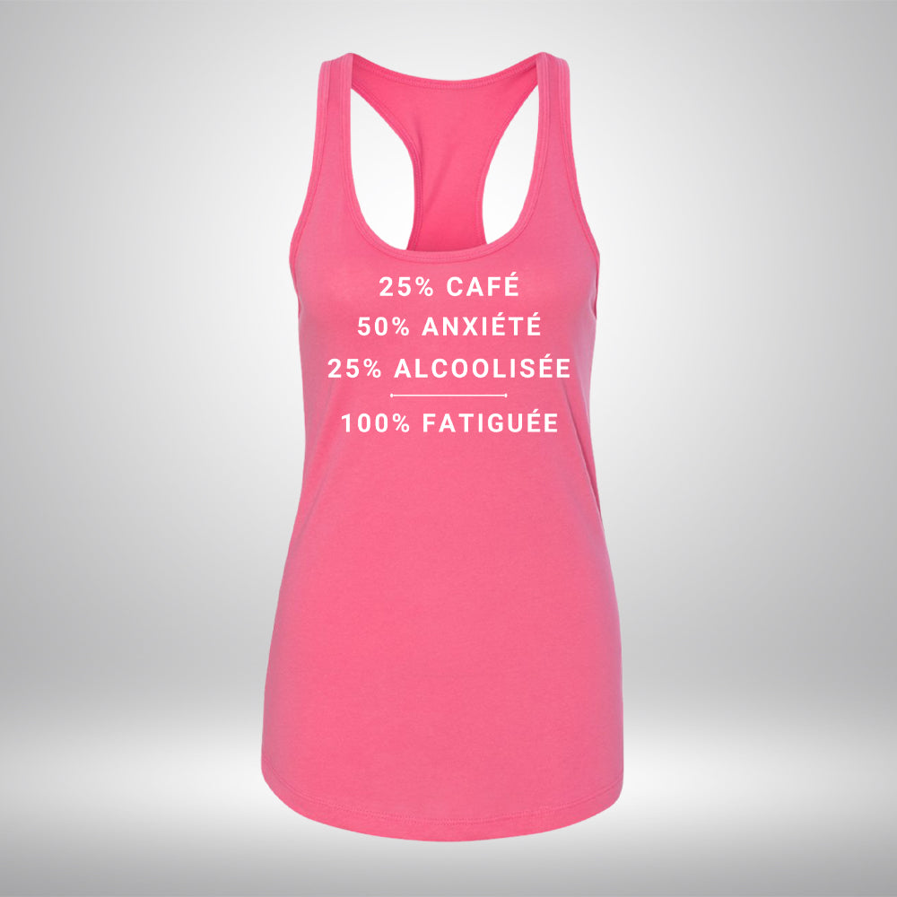 Camisole - 25% café, 50% anxiété, 25% alcoolisée, 100% fatiguée