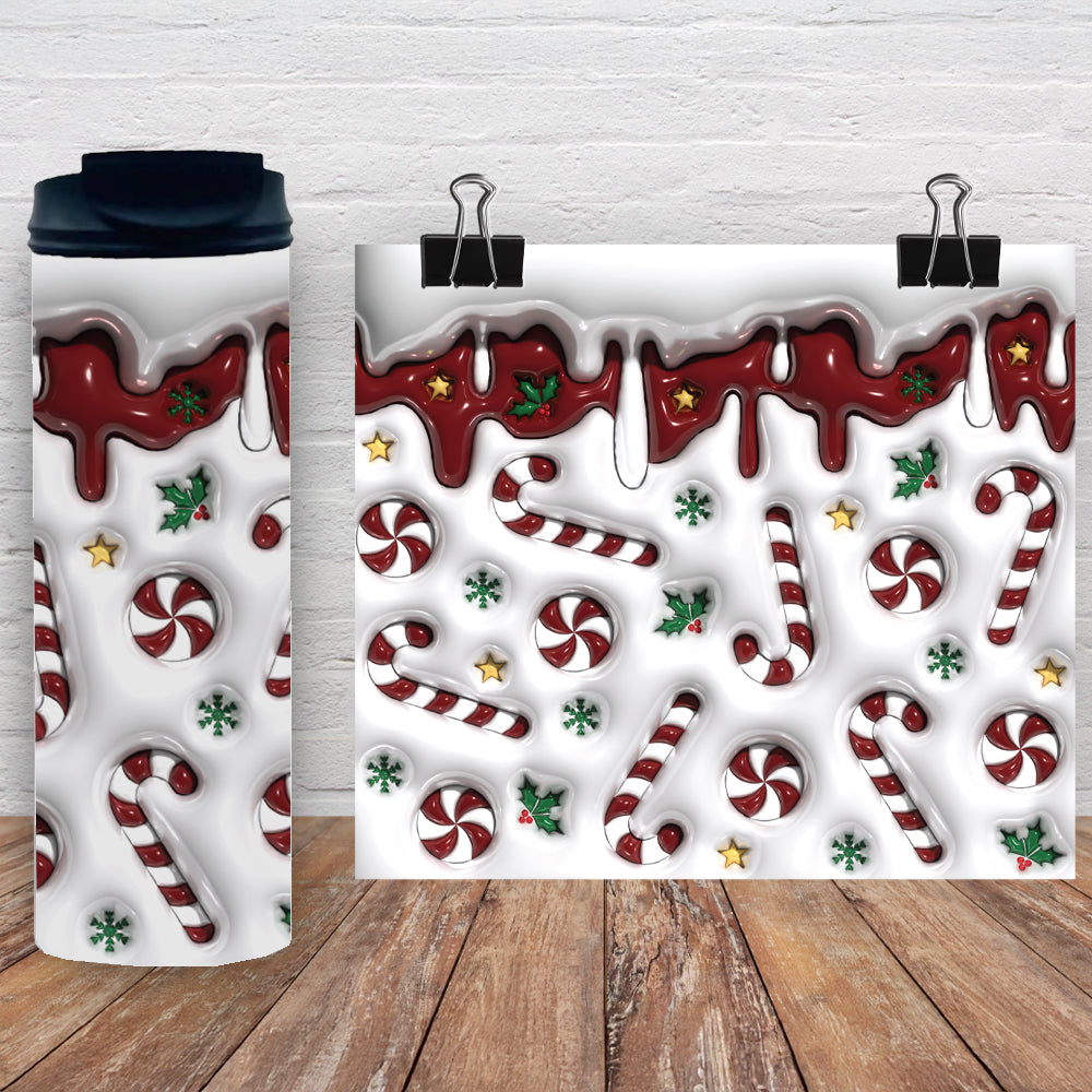 Gobelet en acier inoxydable - Cannes de Noël (effet 3D)