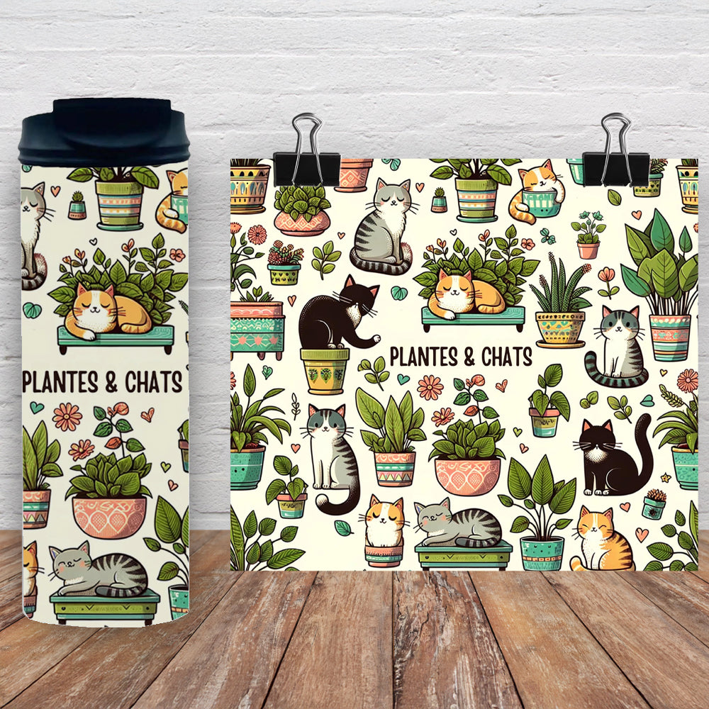 Gobelet en acier inoxydable - Plantes et chats