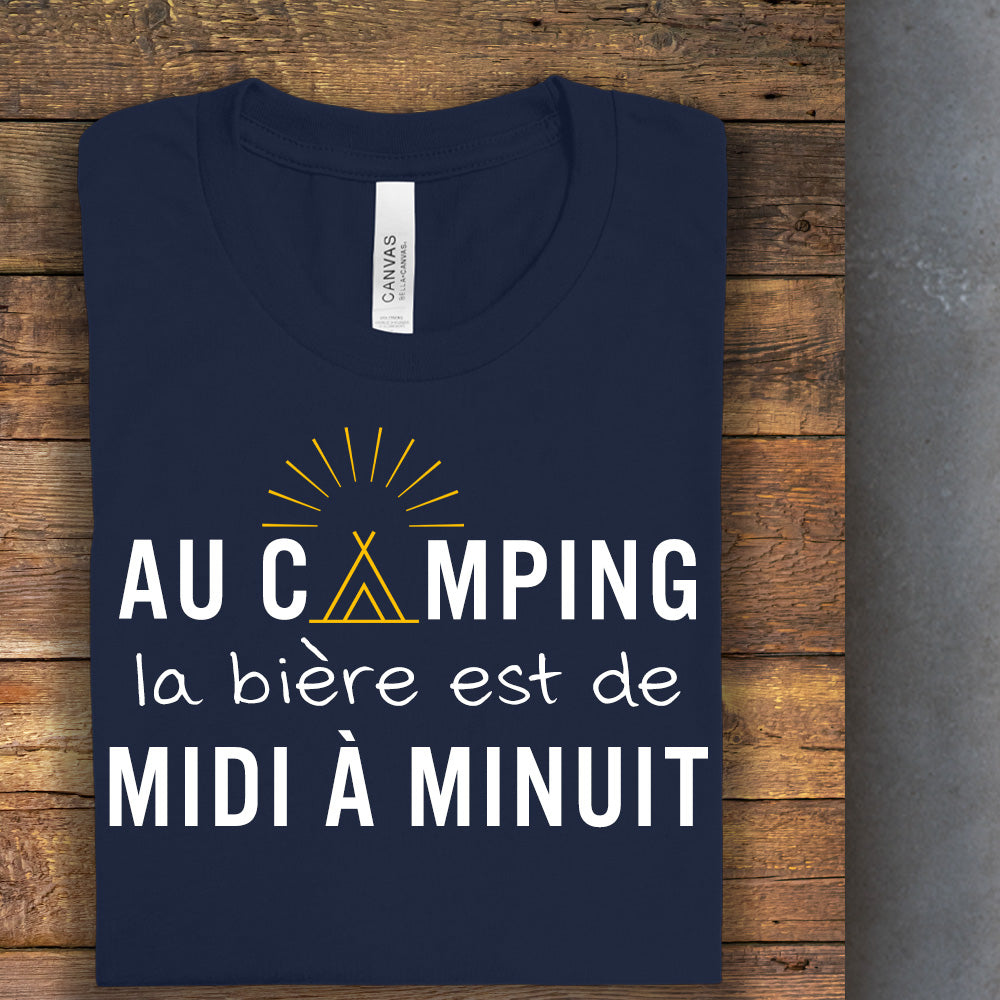 T-shirt - Au camping la bière est de midi à minuit