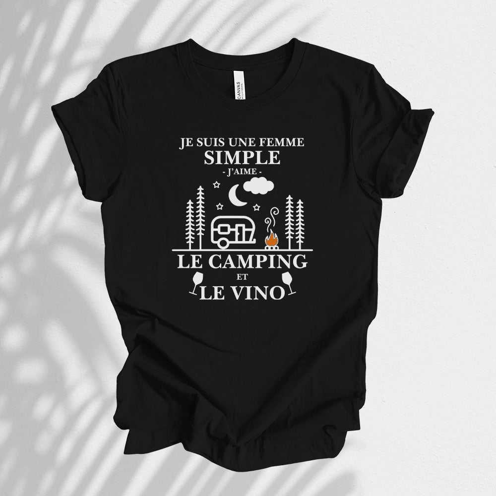 T-shirt - Je suis une femme simple, j'aime le camping et le vino