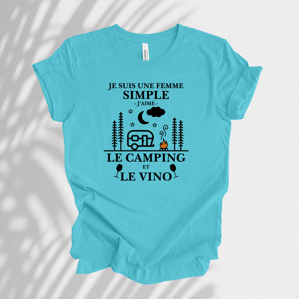 T-shirt - Je suis une femme simple, j'aime le camping et le vino