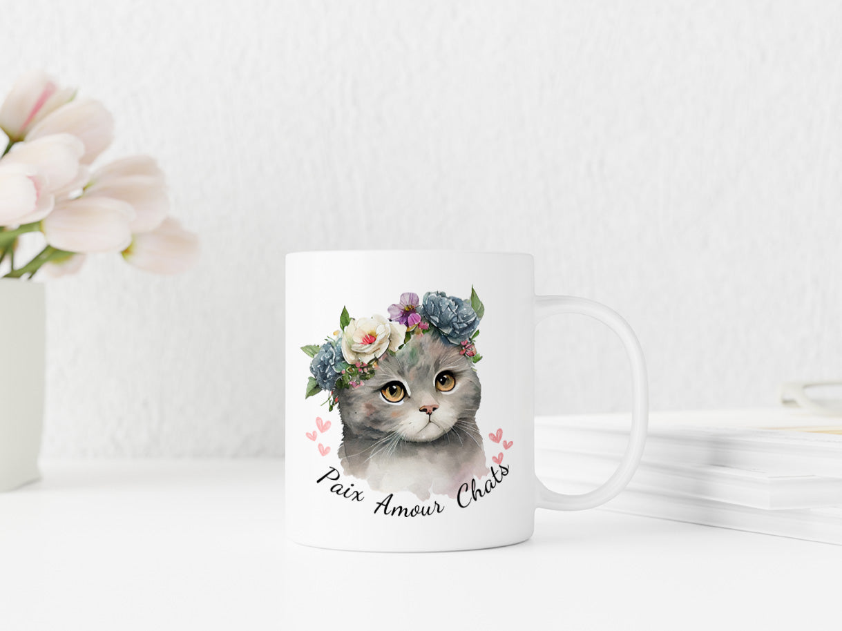 Tasse à café - Paix, amour, chats