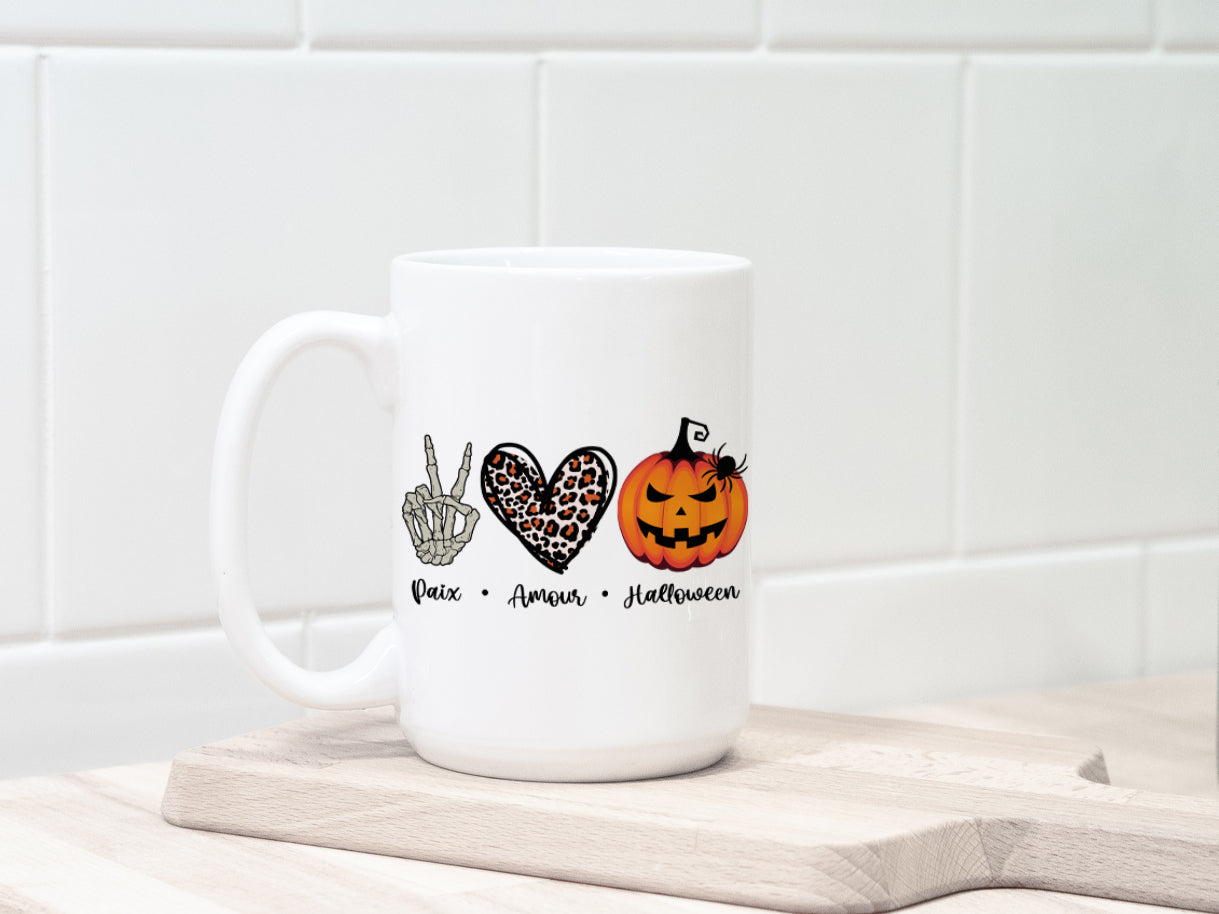 Tasse à café - Paix, Amour, Halloween