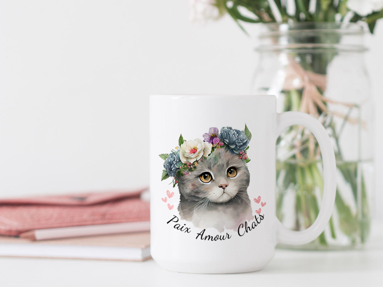 Tasse à café - Paix, amour, chats