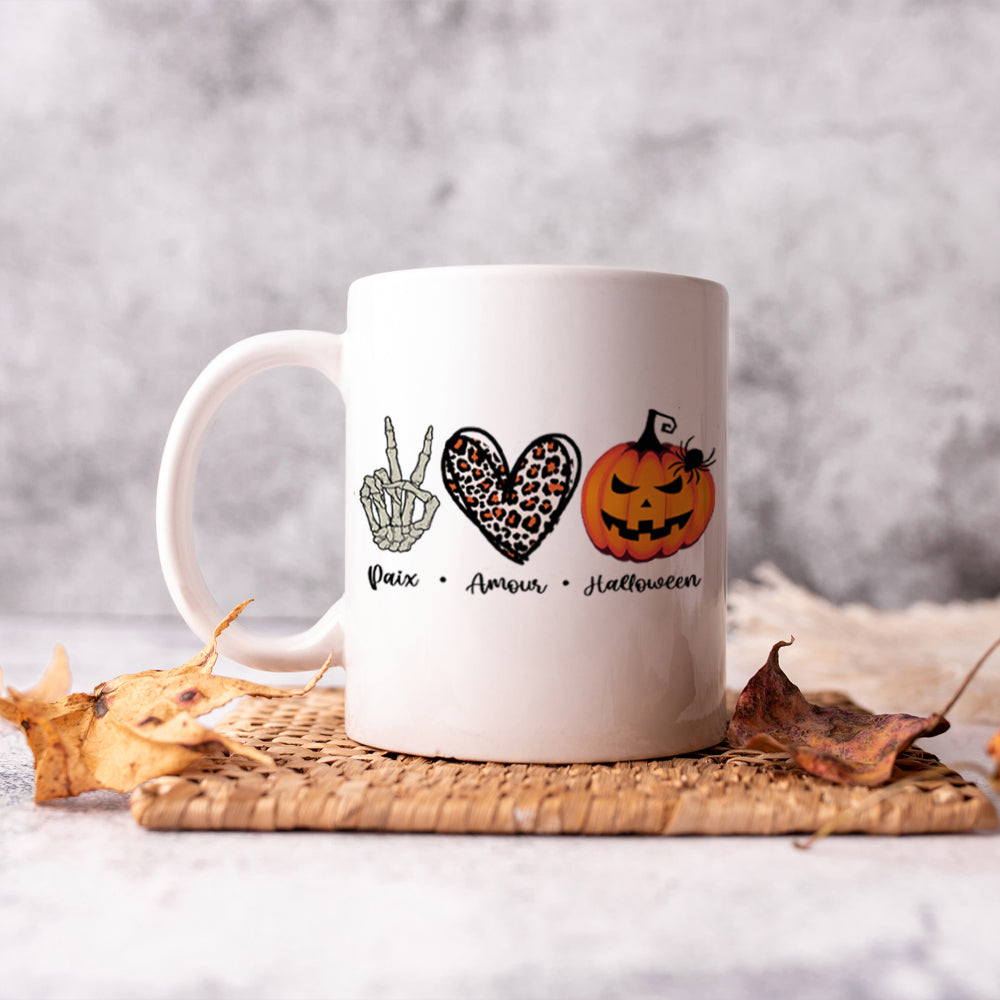 Tasse à café - Paix, Amour, Halloween