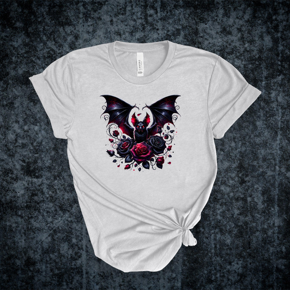 T-shirt - Collection gothique - La chauve-souris aux roses