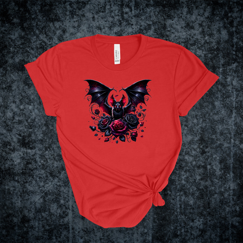 T-shirt - Collection gothique - La chauve-souris aux roses