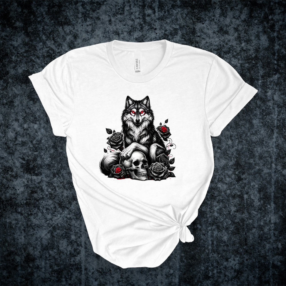 T-shirt - Collection gothique - Le loup aux roses