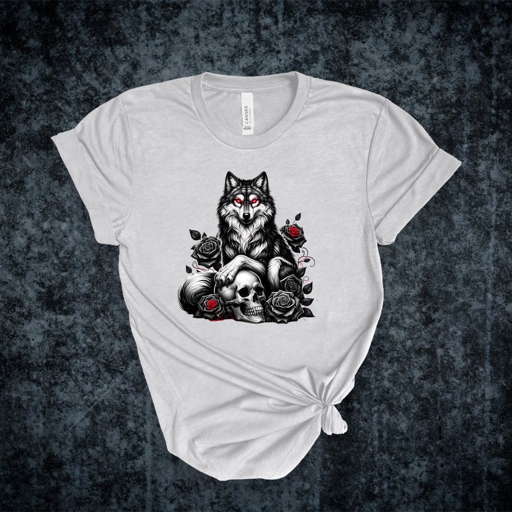 T-shirt - Collection gothique - Le loup aux roses