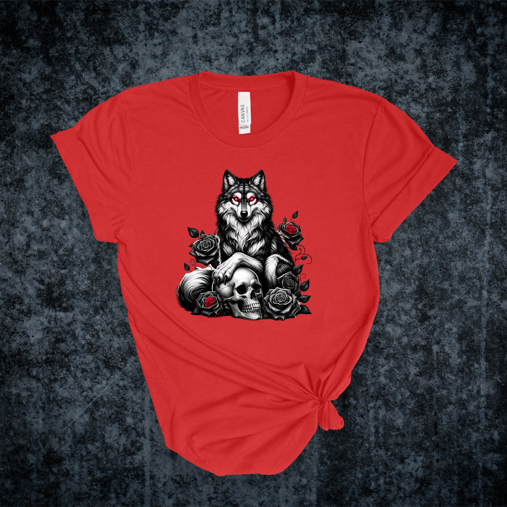 T-shirt - Collection gothique - Le loup aux roses