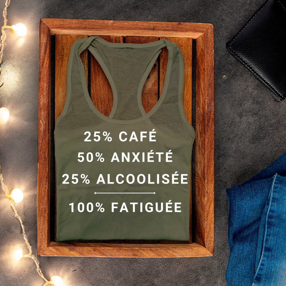 Camisole - 25% café, 50% anxiété, 25% alcoolisée, 100% fatiguée