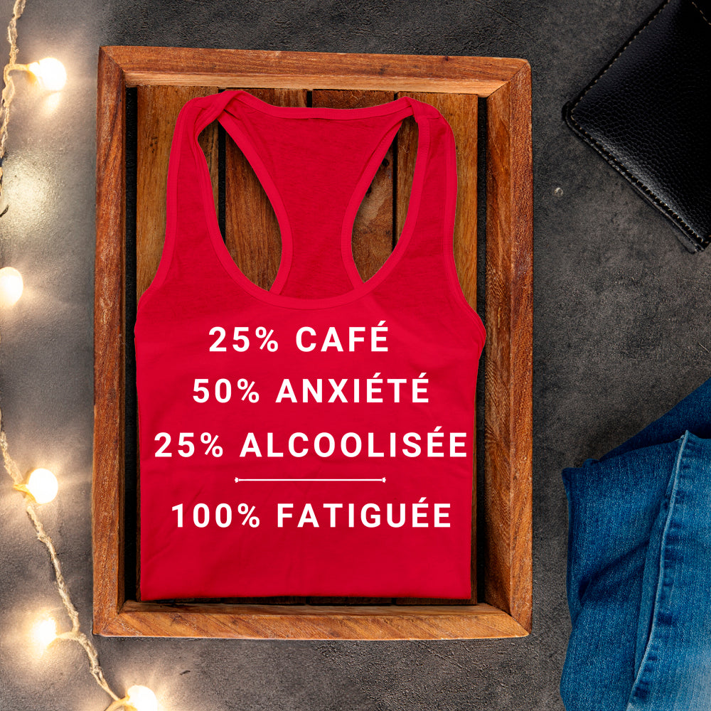 Camisole - 25% café, 50% anxiété, 25% alcoolisée, 100% fatiguée